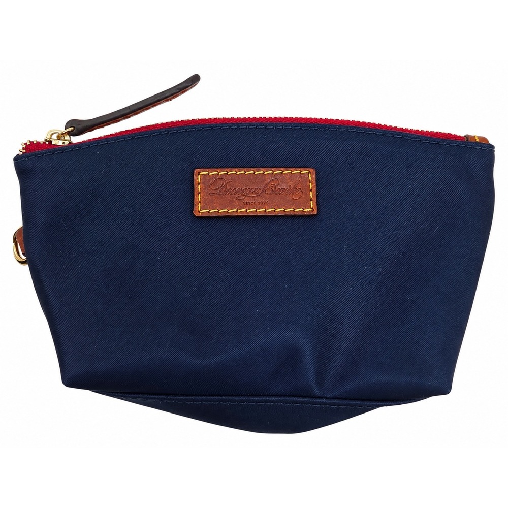 Dooney & Bourke Navy Blue Nylon Cosmetic Pouch Makeup Bag Striped Lining